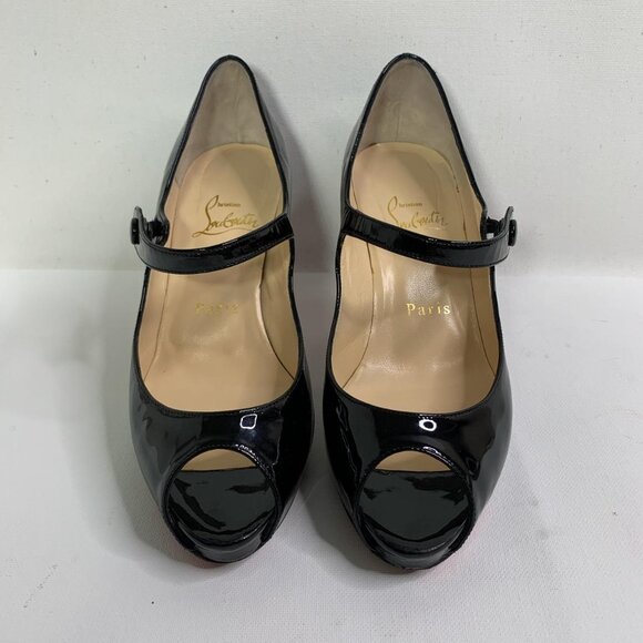 Christian Louboutin Black Patent Mary Jane Peep-Toe Heels – Size 36.5 - Picture 2 of 8